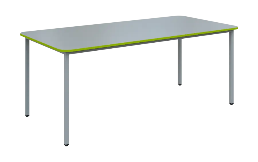 JSBR 190N Jídelní stůl 1900 x 900 mm, deska šedá s hranou jarní zeleň / podnož stříbrná